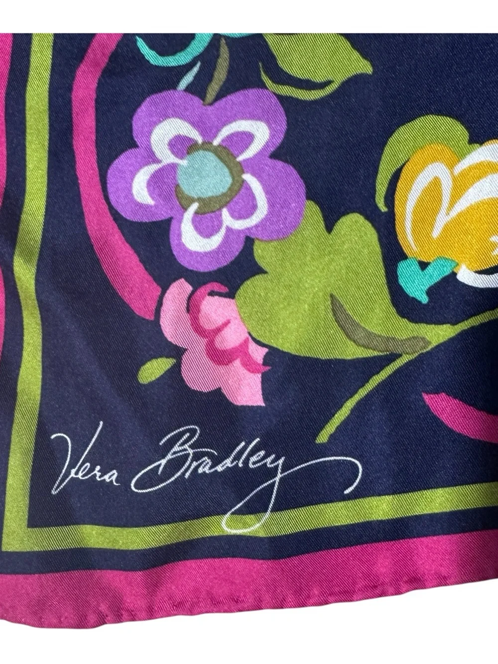 Vera Bradley Large Square Floral Scarf Navy Pink 33” Vivid Print